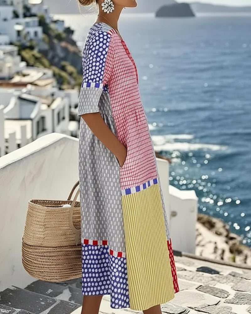 Robe Bloc De Couleur Géométrique À Pois