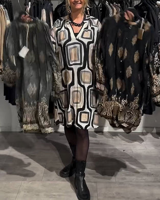 Robe Ample À Col En V Et Imprimé Géométrique
