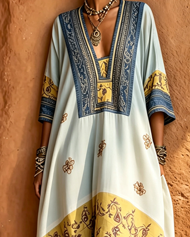 Robe Col V Ethnique Grand Ourlet
