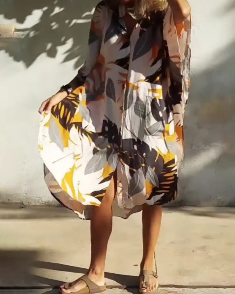 Robe avec poches et imprimé feuille d'érable