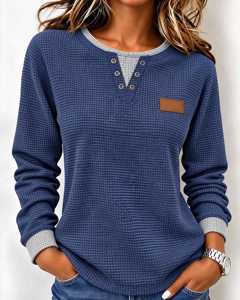 Haut Élégant Henley Manches Longues