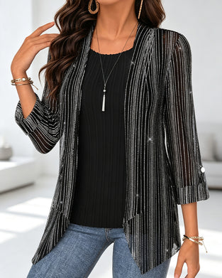 Blouse Fausse Deux Pièces Ligne Imprimé
