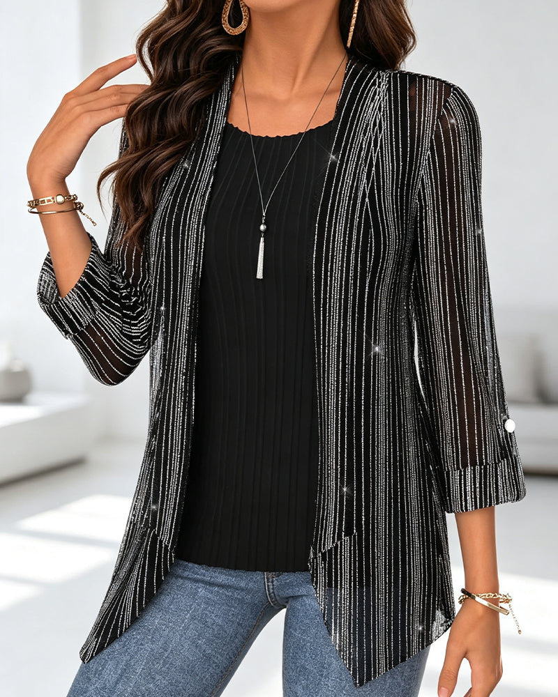 Blouse Fausse Deux Pièces Ligne Imprimé