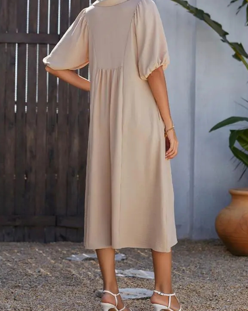 Robe Col V Rabat Manche Bouffante Maxi