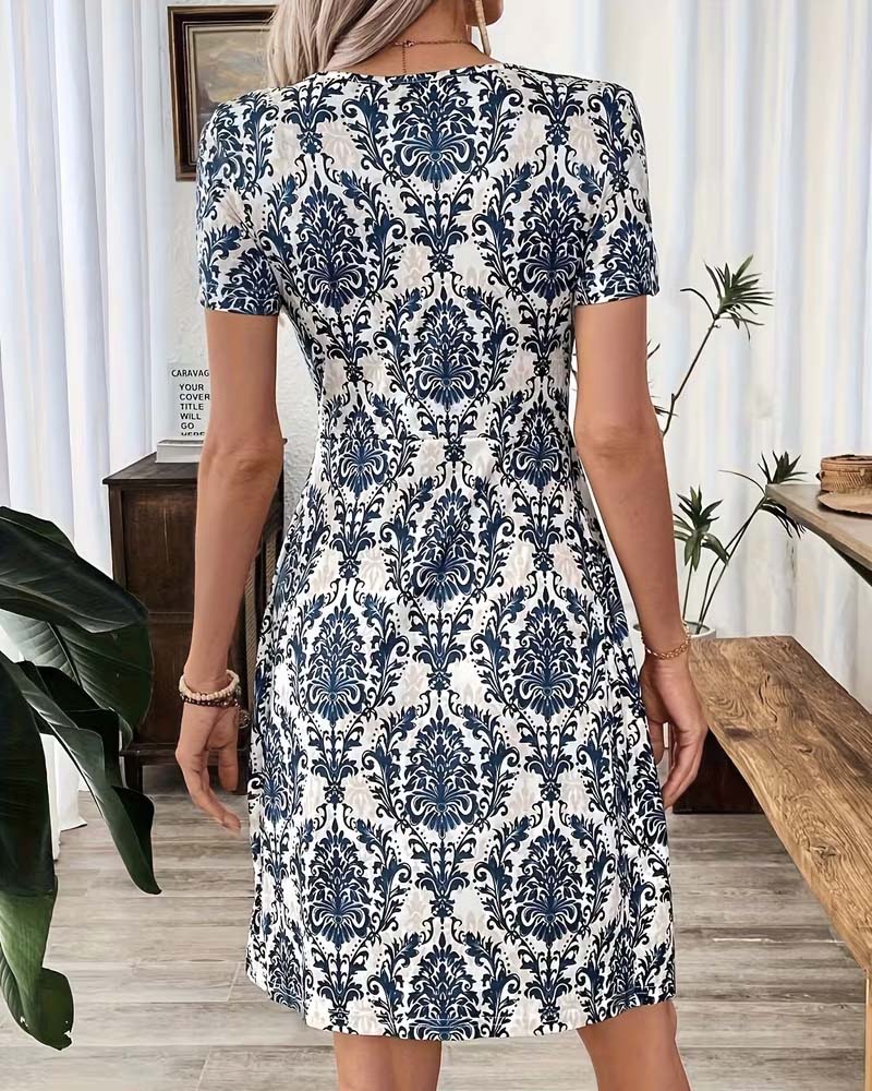 Robe Col En V Froncée Taille Haute Bohémienne