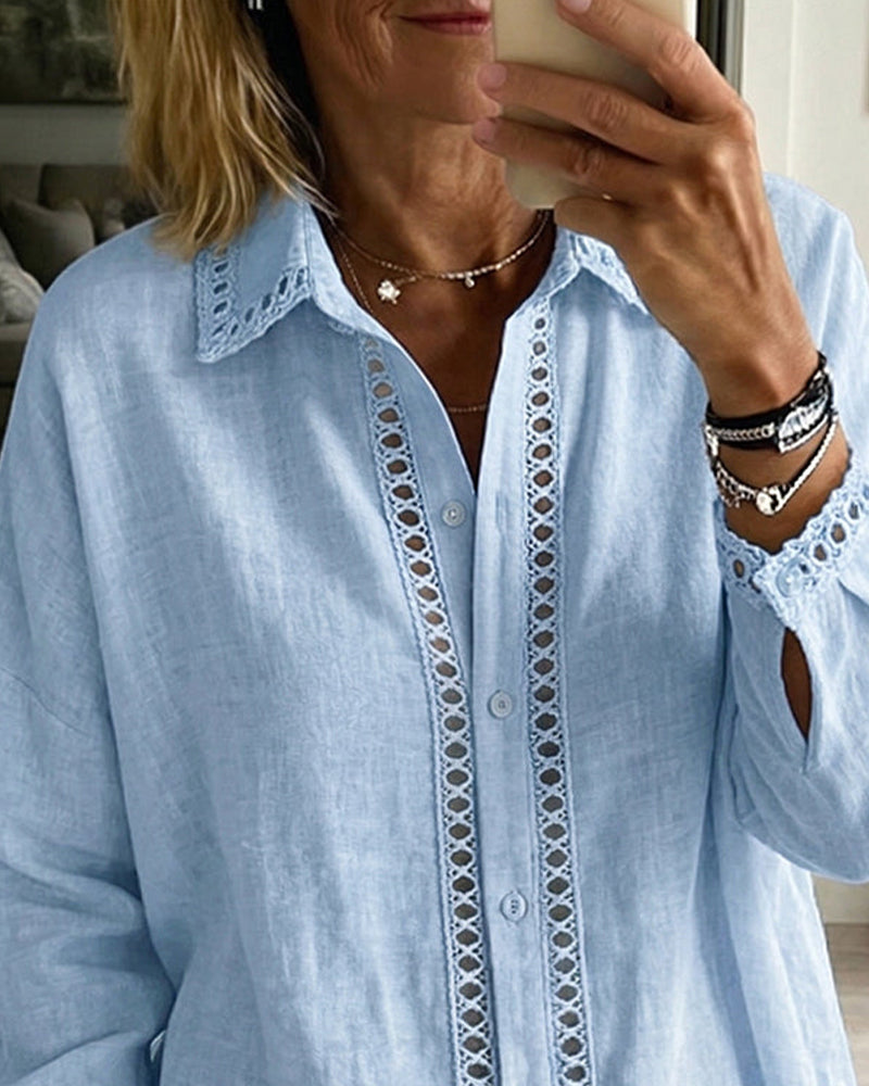 Chemise Évidé Dentelle Patchwork Revers