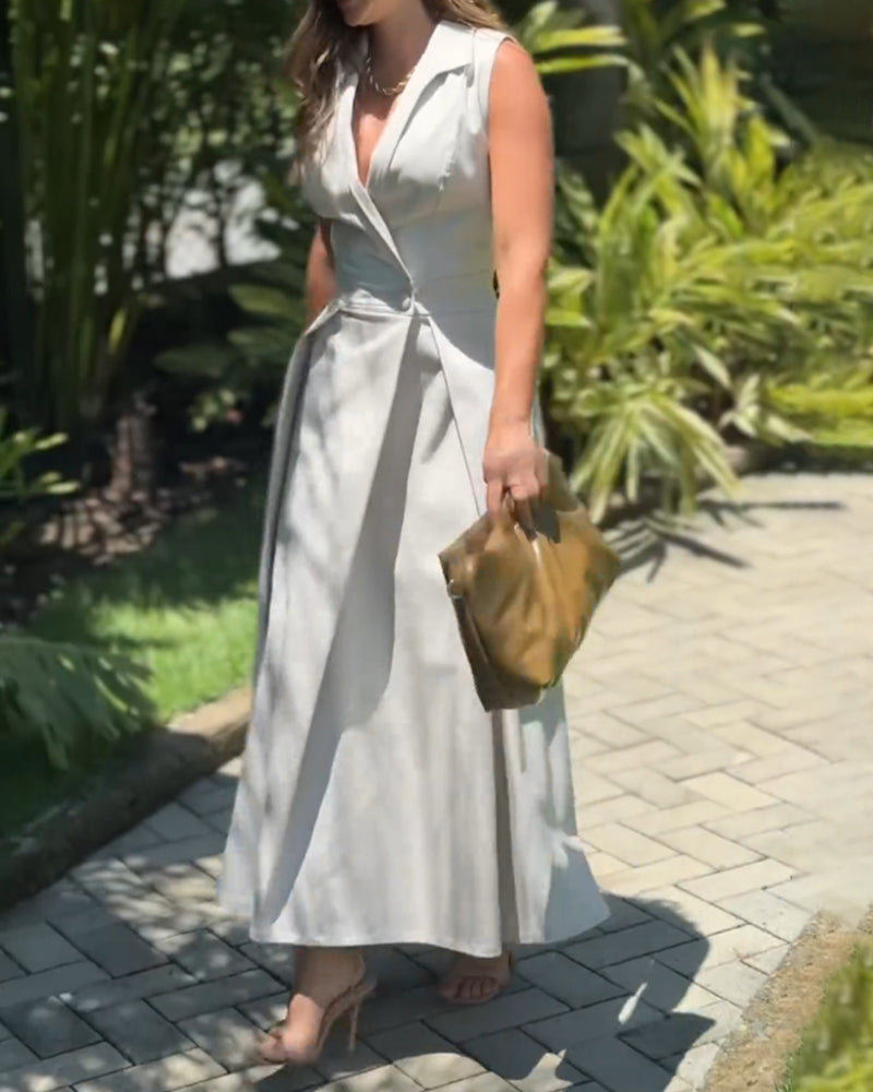 Robe élégante de couleur unie à revers sans manches