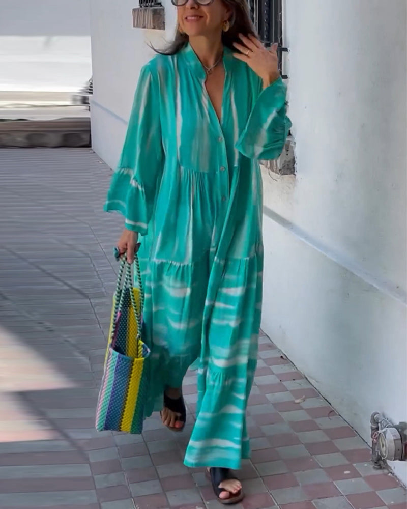 Robe longue ample décontractée à col en V et manches évasées