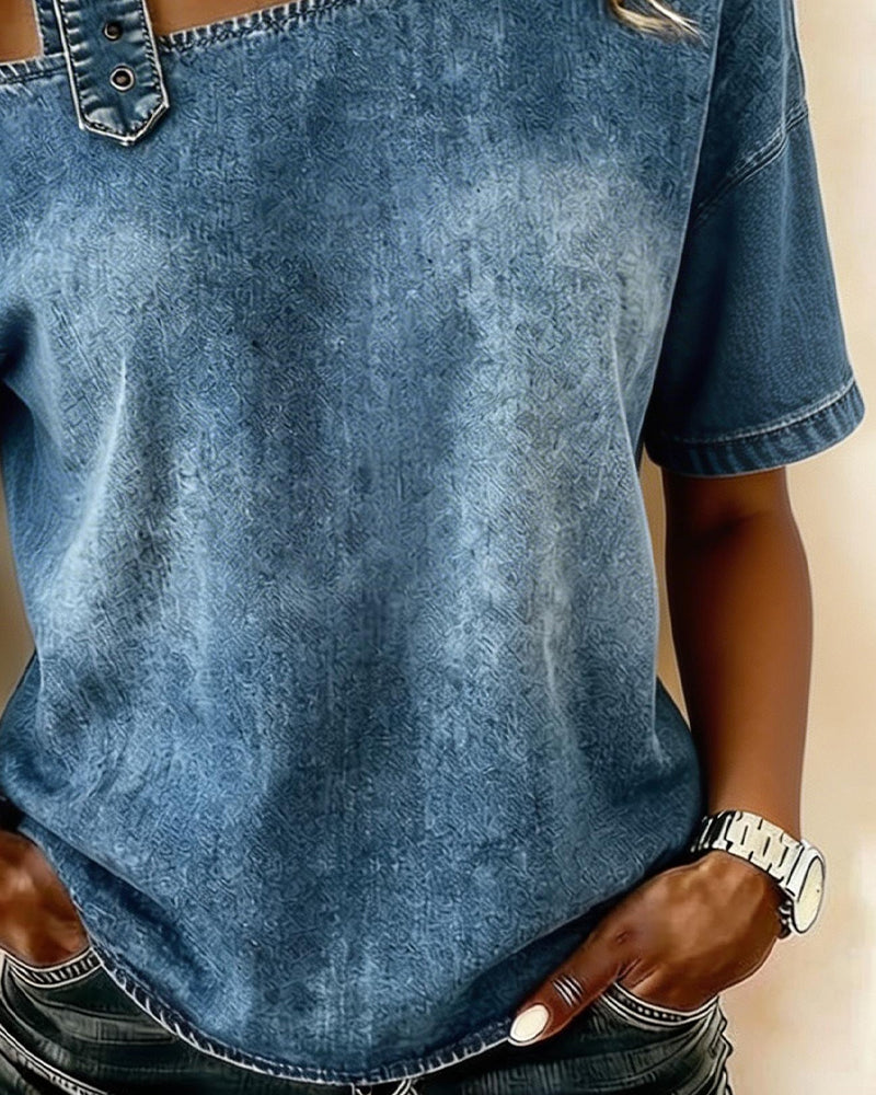 Haut Une Épaule Métal Boucle Denim