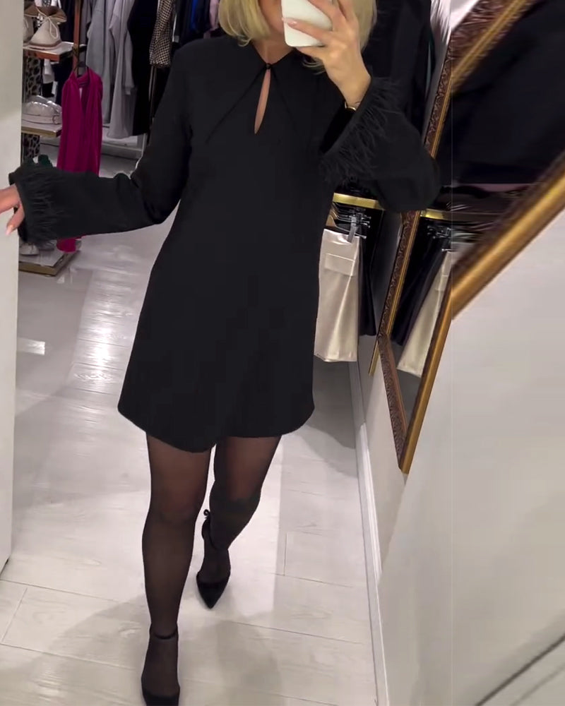 Robe Couleur Unie Coupe Droite Manches Longues