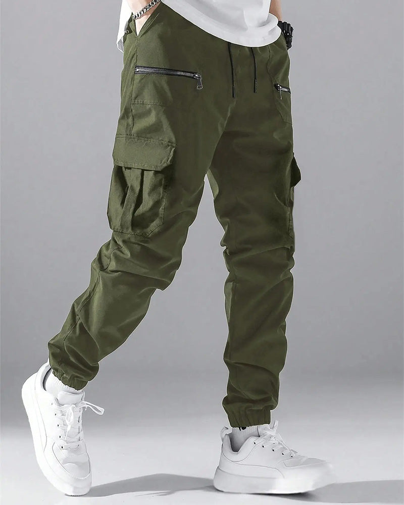 Pantalon Poche Cordon Fermeture Éclair Homme Cargo