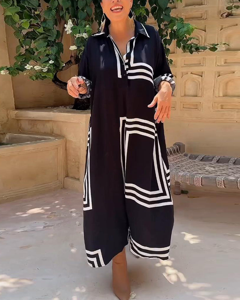 Robe décontractée imprimée rectangulaire à revers