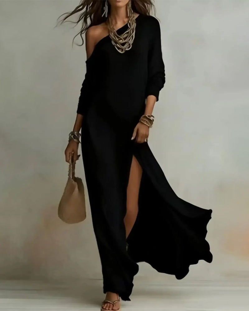 Robes Off-Shoulder Manches Courtes Fente Longue