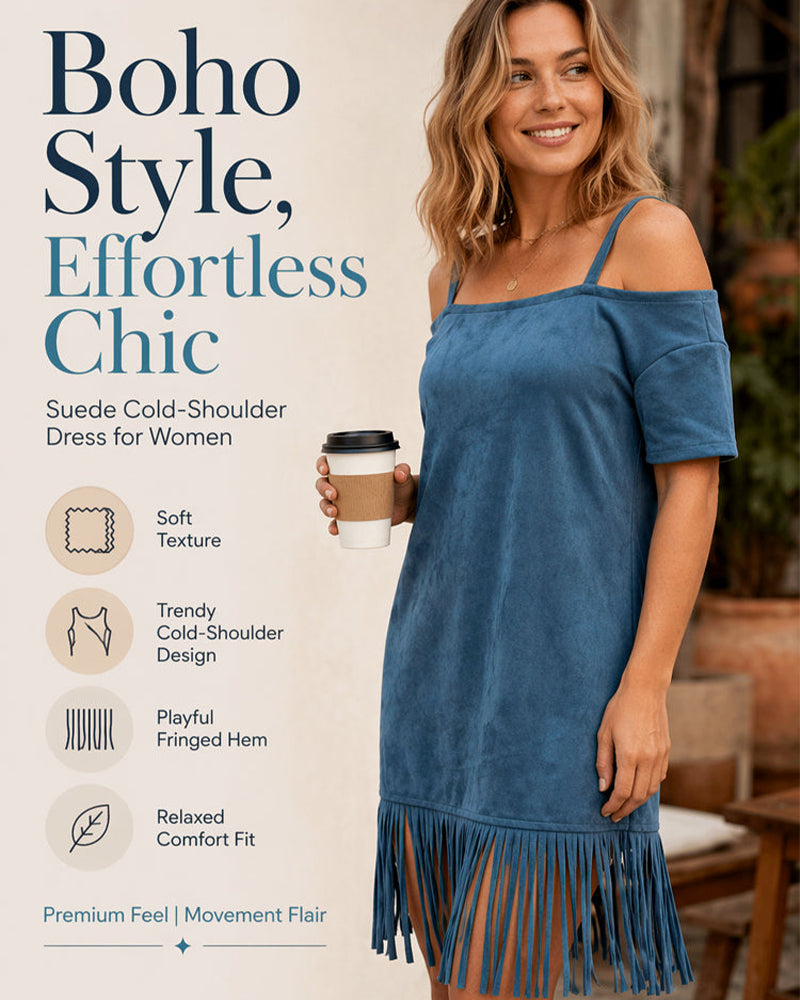 Robe Bretelle Spaghetti Frange Unie Off-Shoulder