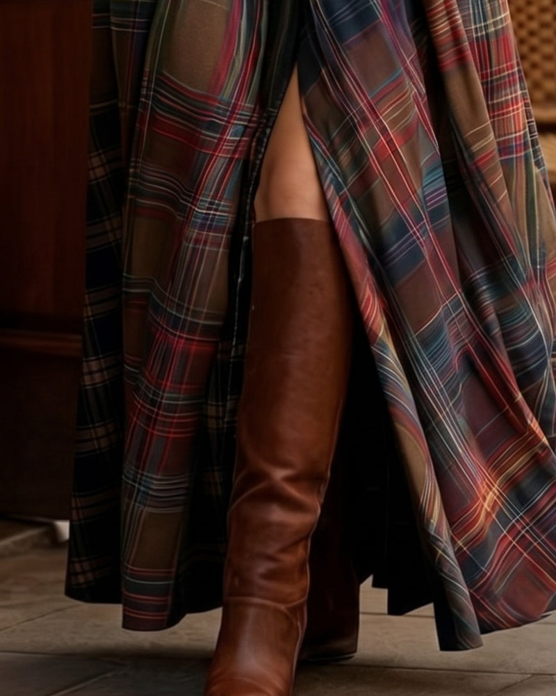 Robe À Carreaux Longue Chemise