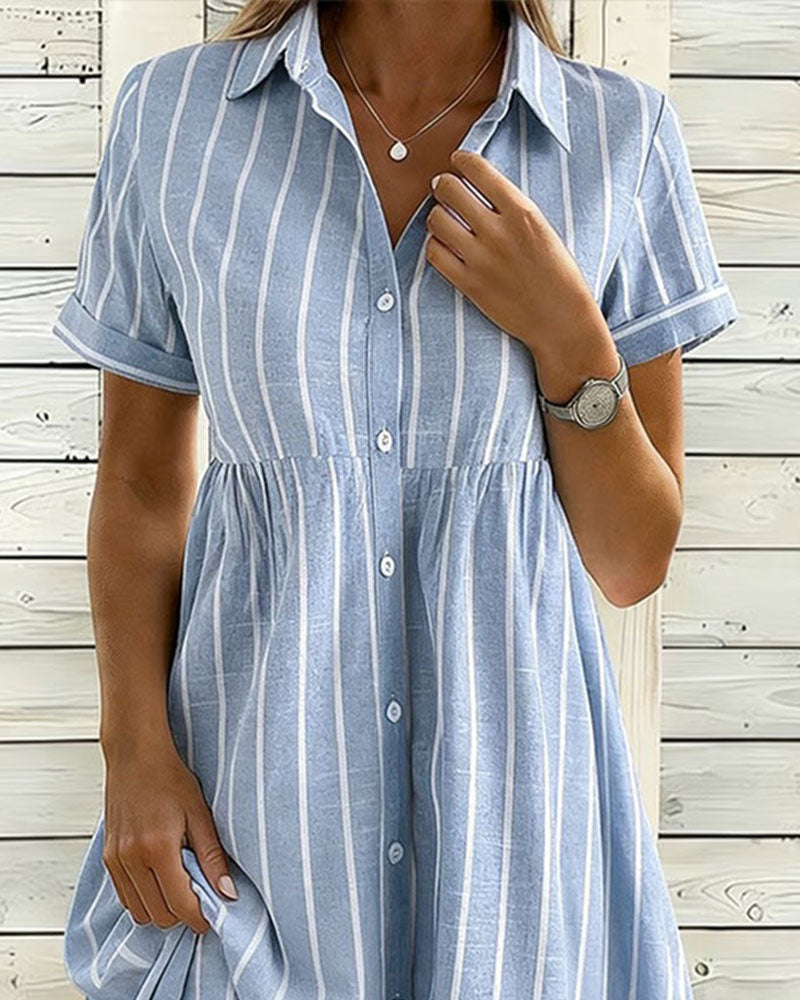 Robe Rayée Ajustée Boutonnée