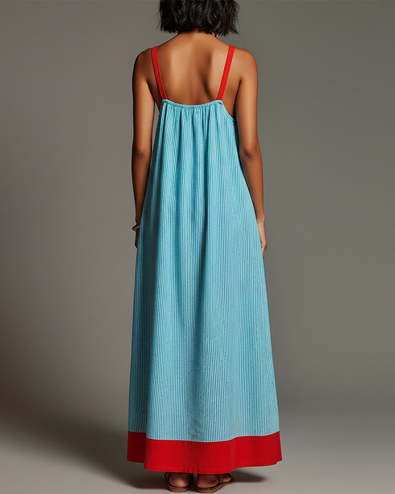 Robe Bleu Rouge Bloc Couleur Rayure Camisole