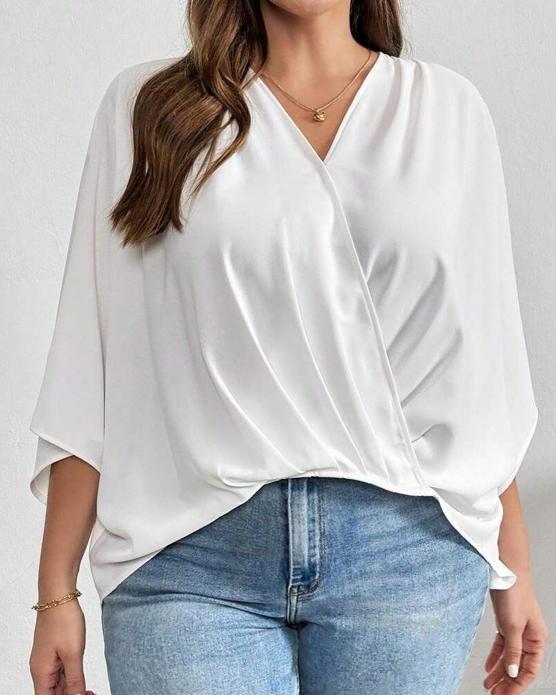 Blouse Col V Croix Irrégulière Unie