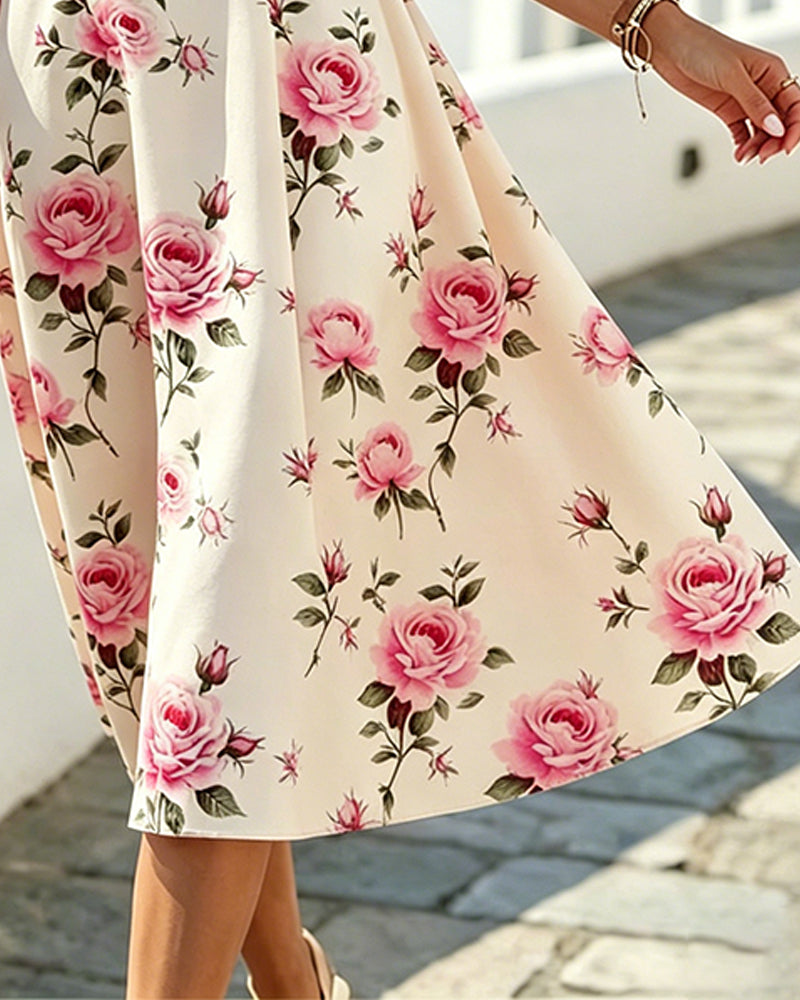 Robe Florale Col V Sans Manches Taille A-Ligne