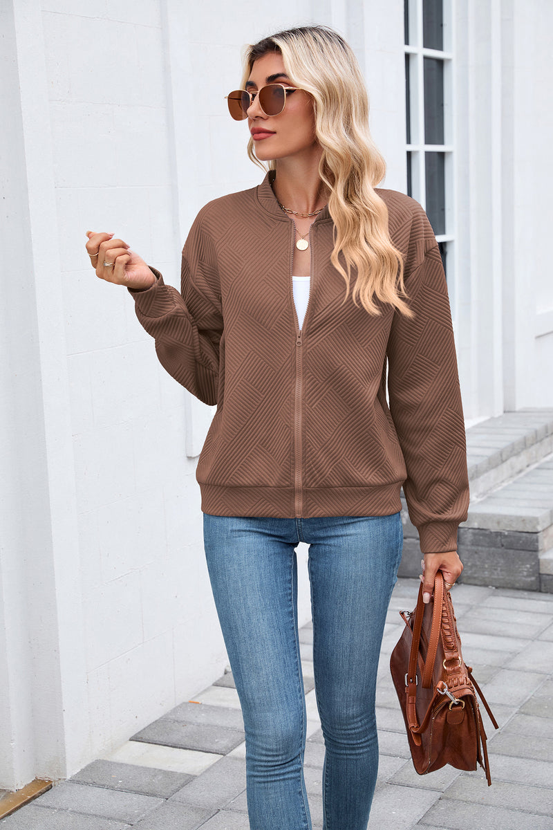 Manteau Uni Col Baseball Manches Longues