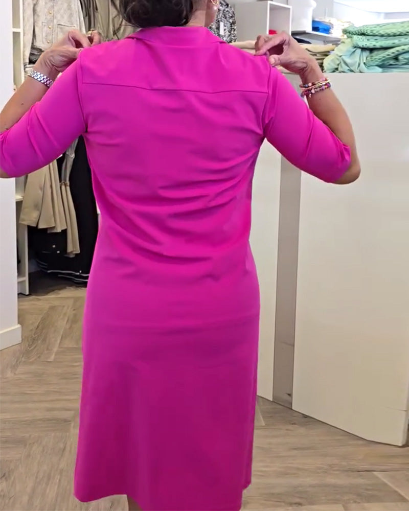 Robe à Col Chemise Décontractée Unie