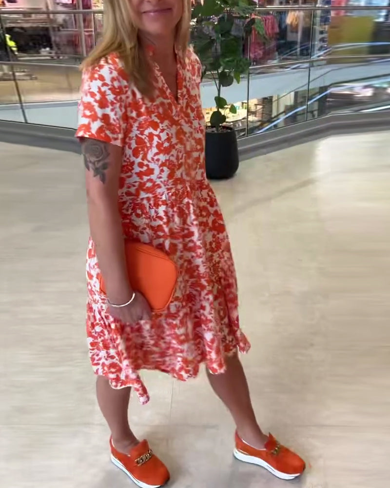 Robe midi à fleurs à manches courtes