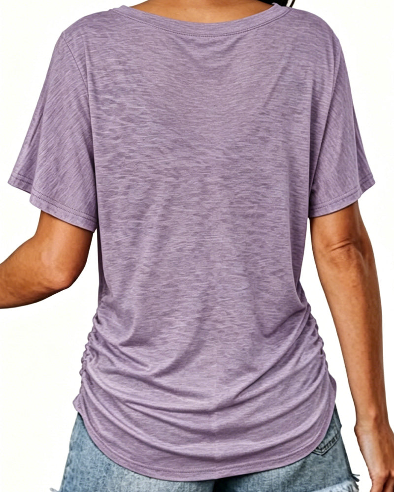 T-Shirt Plissé Uni Col En V