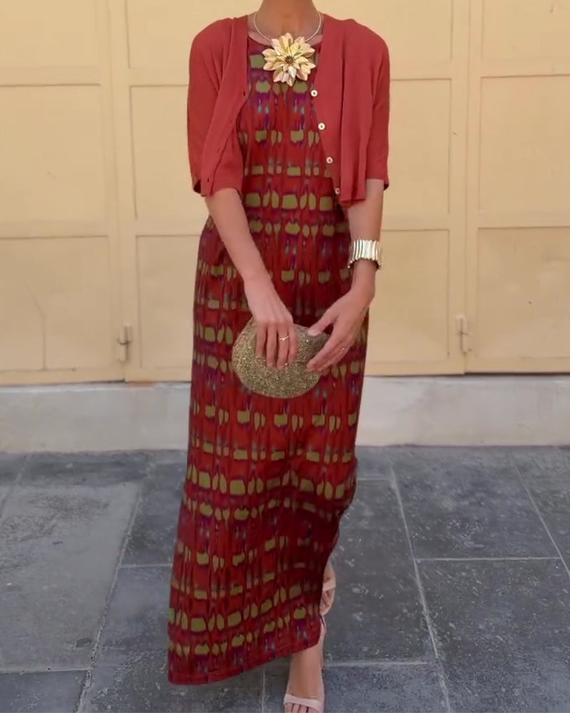 Ensemble Veste Courte Imprimée Robe Longue