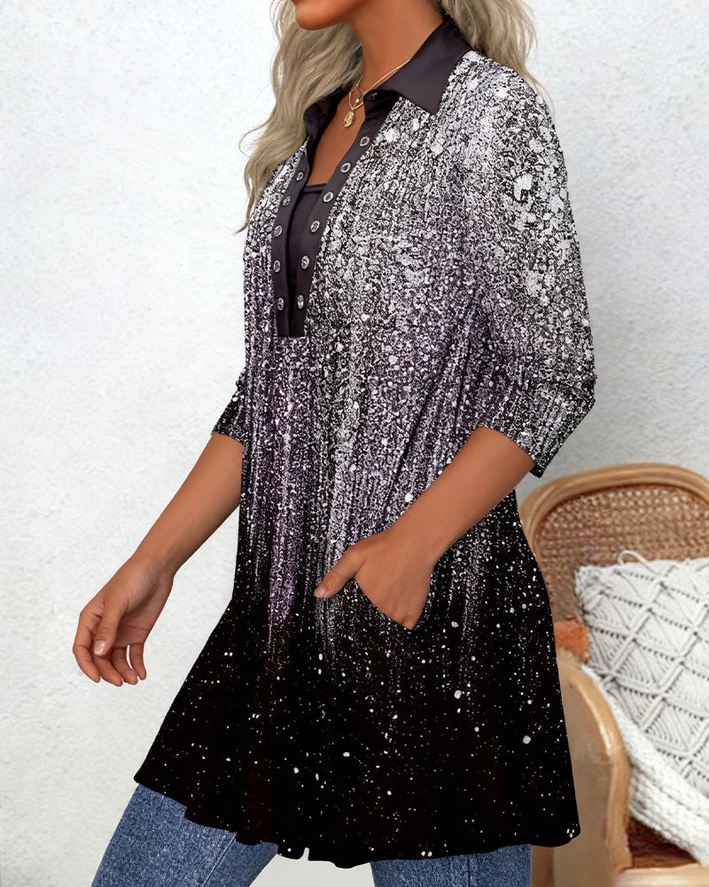 Blouse À Manches Longues Avec Col Et Imprimé