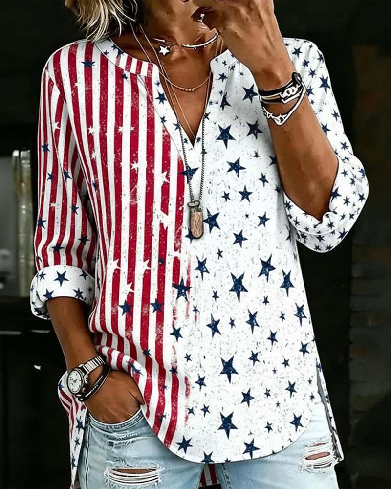 Blouse Col V Manches Trois-Quarts