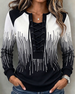 Sweatshirt Attacher Ligne Bloc De Couleur Ajusté