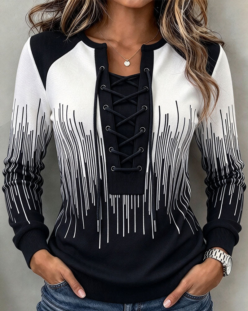 Sweatshirt Attacher Ligne Bloc De Couleur Ajusté