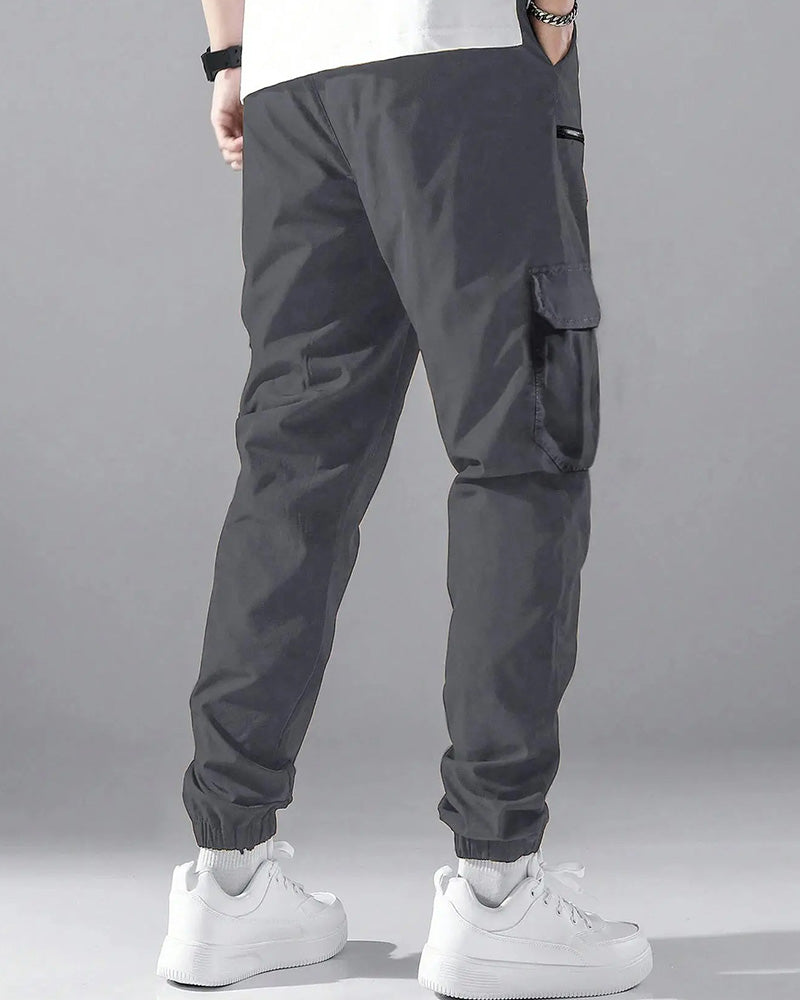 Pantalon Poche Cordon Fermeture Éclair Homme Cargo