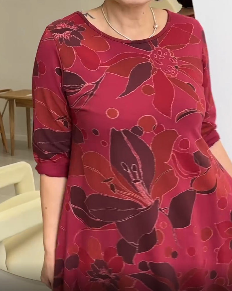 Robe décontractée à imprimé floral et col rond