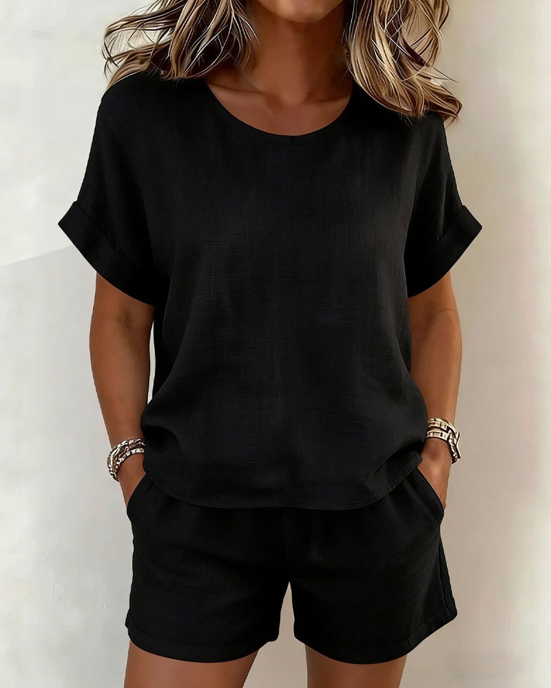 Set Uni Col Rond Manche Courte Short