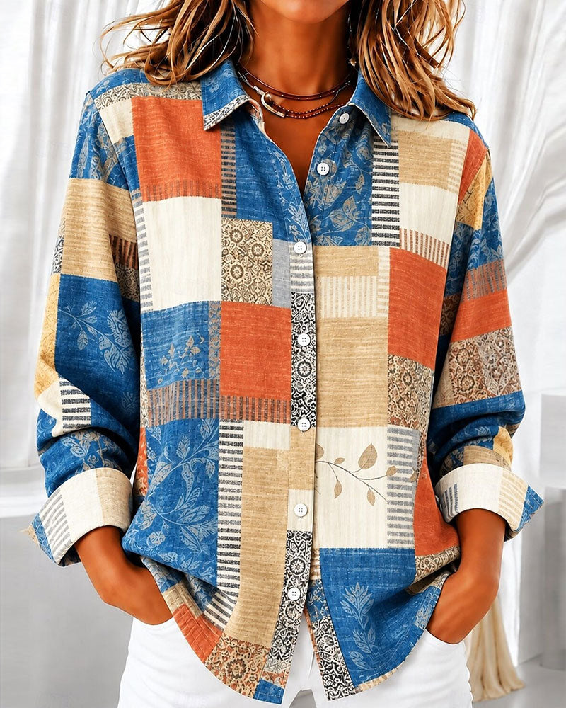 Chemise Carreau Bloc De Couleur Décontractée