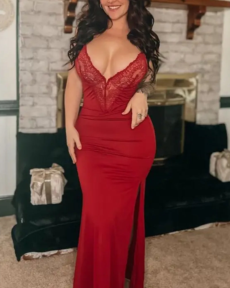 Robe Maxi À Bretelles En Dentelle