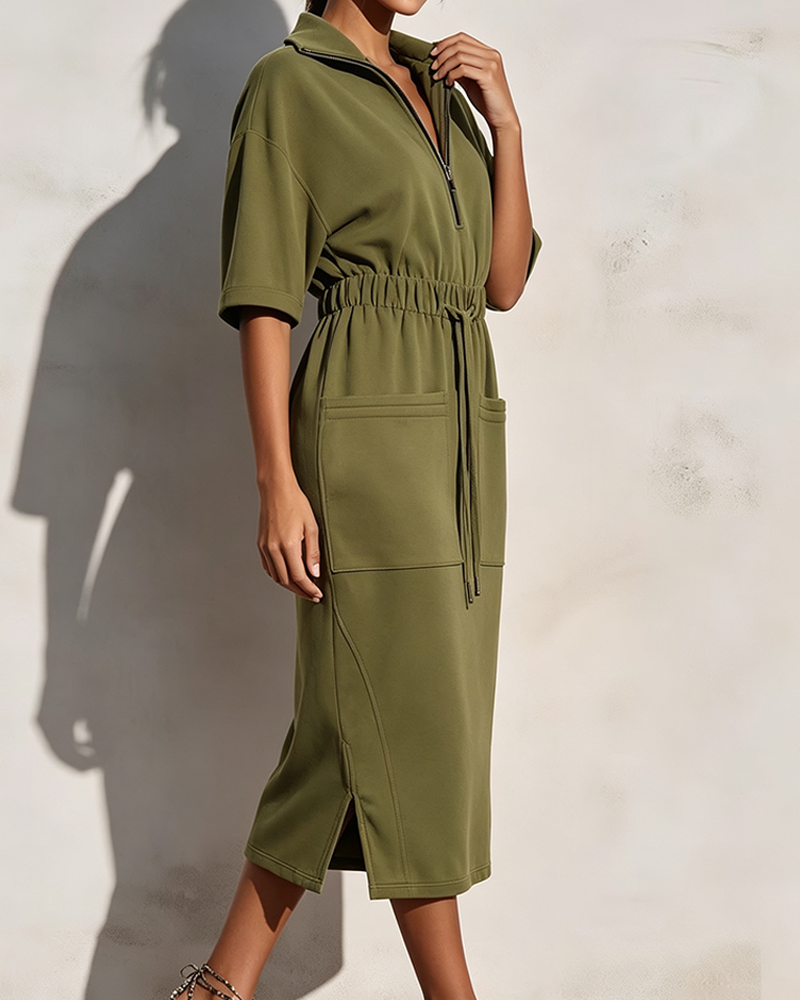 Robe Fermeture Éclair Revers Taille Poche