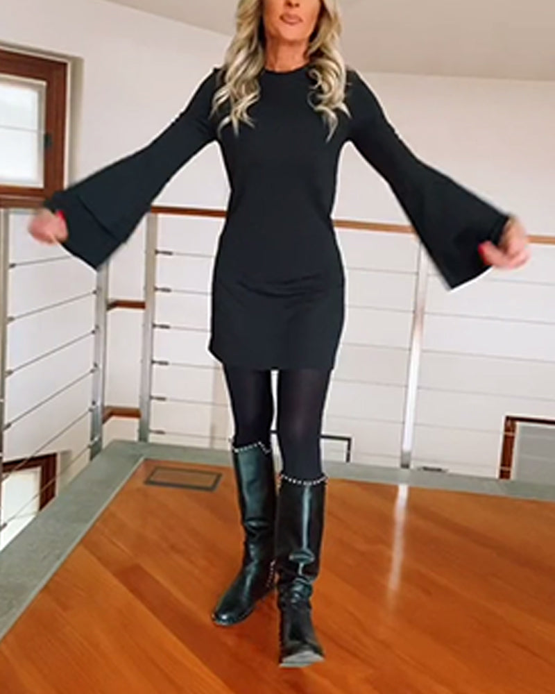 Robe Mode Couleur Unie Manche Evasée