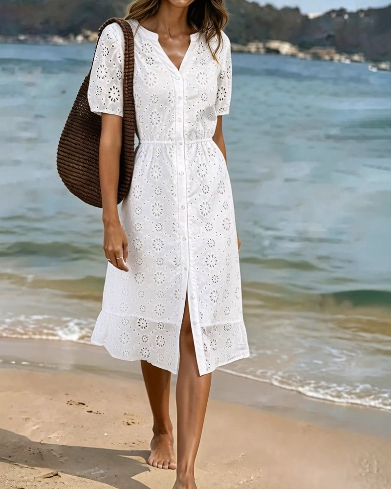 Robes Découpe Col V Chemise