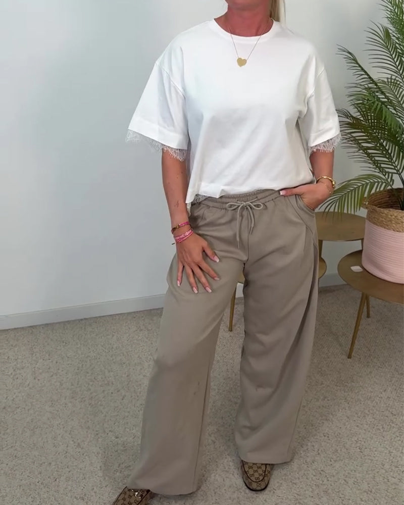 Blouse Dos Fente Dentelle Manche Courte