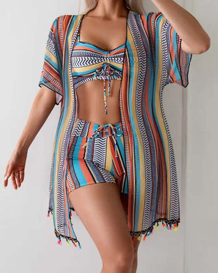 maillot de bain trois pièces bikini imprimé vacances