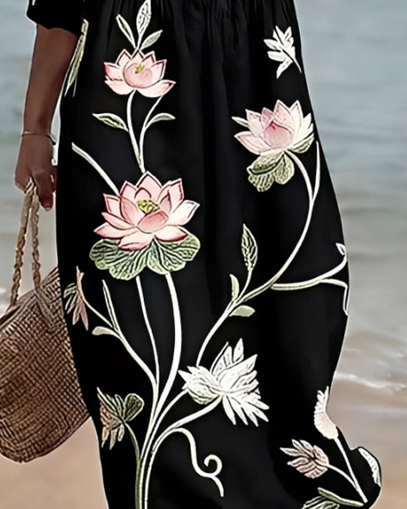 Robe Florale Col Rond