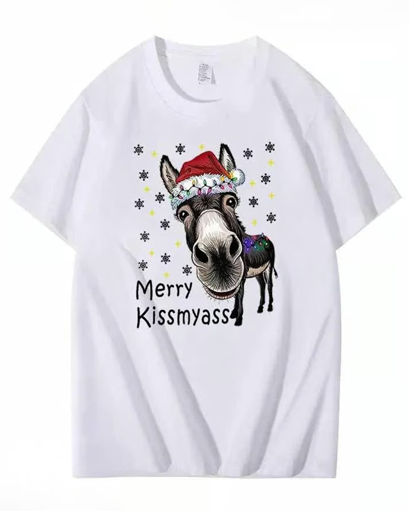 T-Shirt Unisexe Noël Imprimé Drôle Manches Courtes