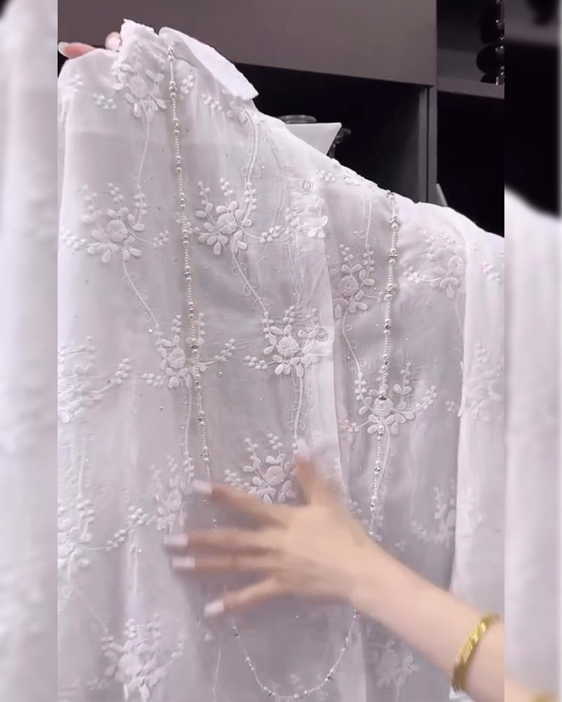 Chemise Uni Brodée Épaules Tombées