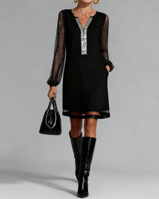 Robe Élégante Col En V Strass