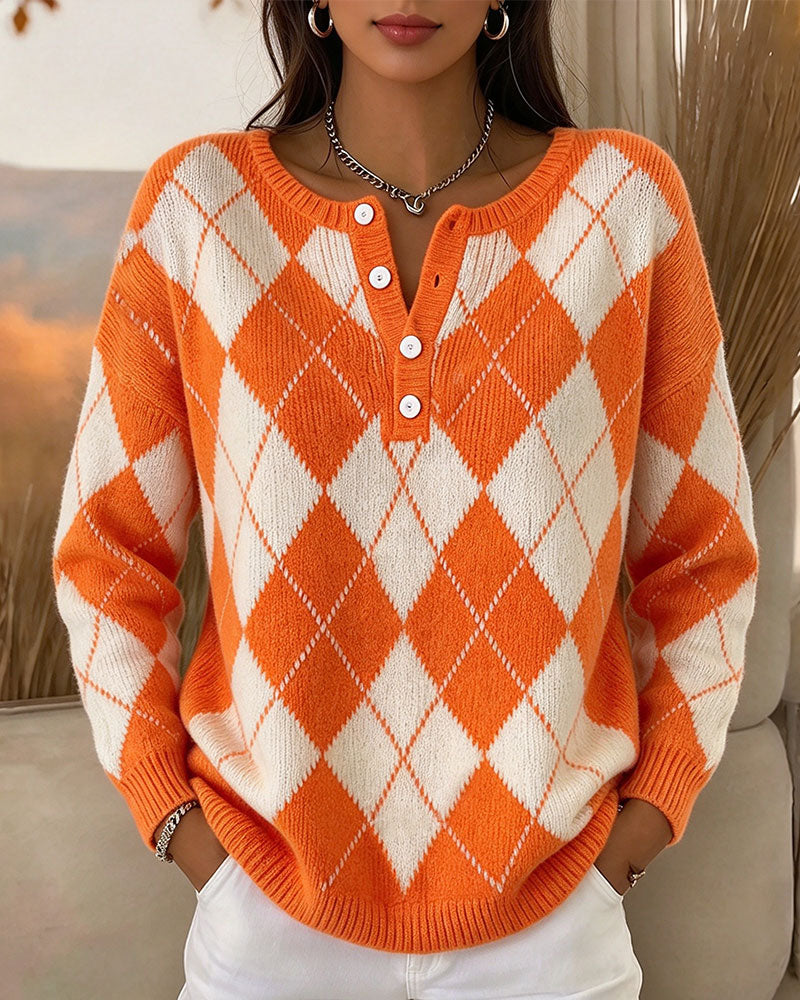 Pull Diamant Contraste Bouton
