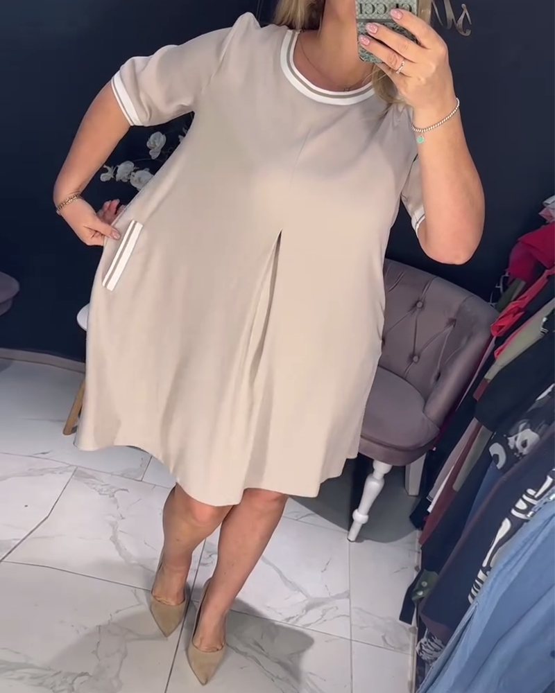 Robe décontractée élégante col rond poche