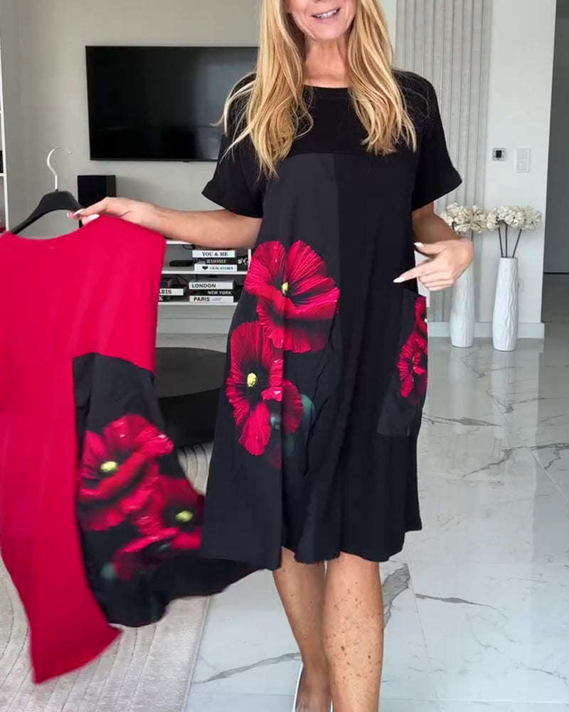 Robe Élégante Fleurie Manches Courtes