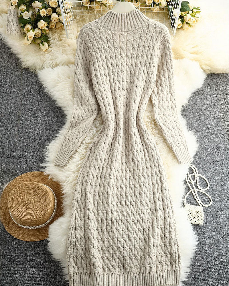 Cardigan Col Montant Tresse Bouton Long